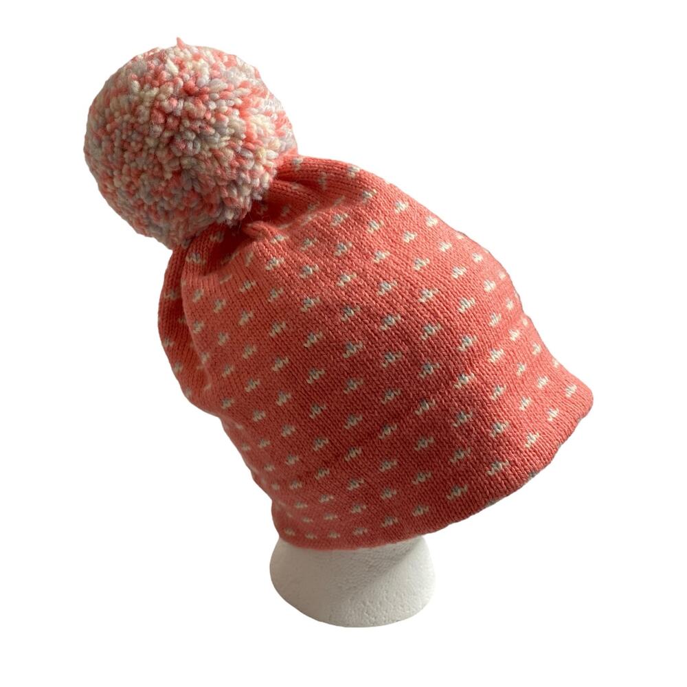 Serac Ski Beanie Hat Pom Pom Pink Geometric Wool Knit Womens One Size Vintage